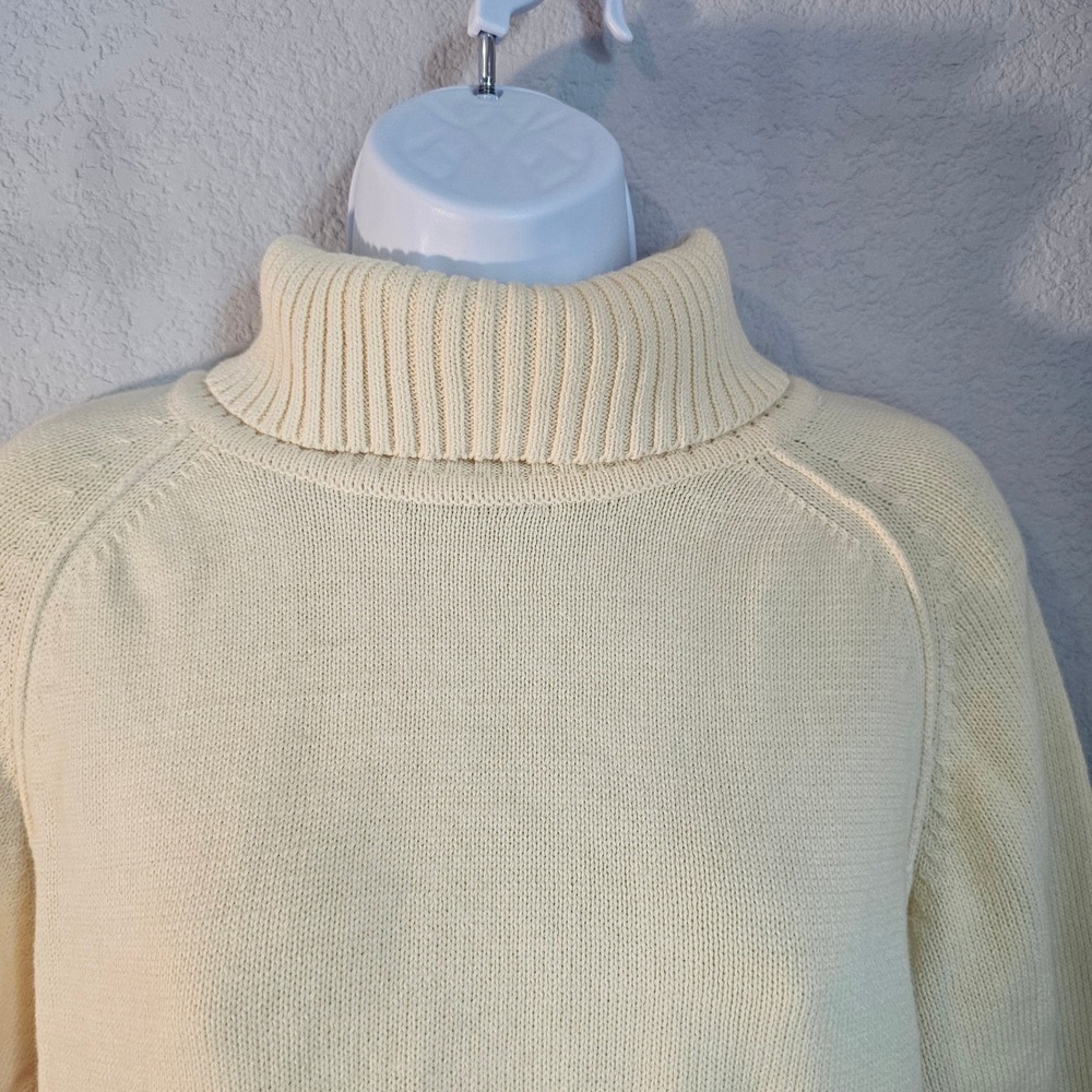 Karen Scott lrge cotton butter yellow turtle neck sweater preppy casual academia